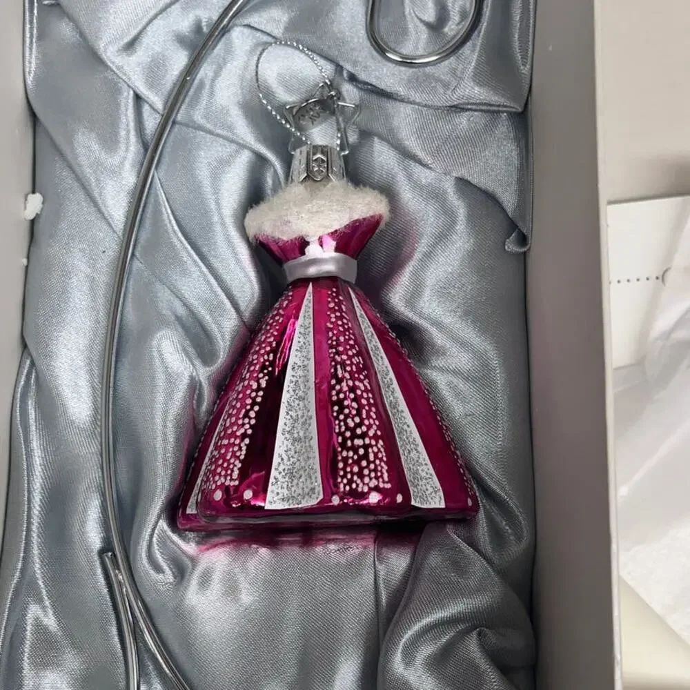 Mary Kay Pink Dress Glass Christmas Ornament Box Display Stand Holiday